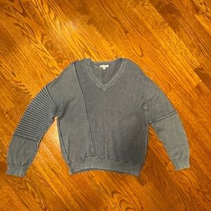 PBJ Blues Denim Blue Distressed V-Neck Chunky Sweater - Size XL